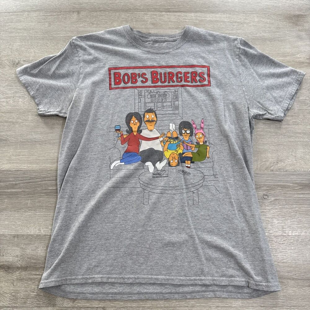 Bob's Burgers Shirt Family TV Show Men's Gray Tee Large Cotton Blend